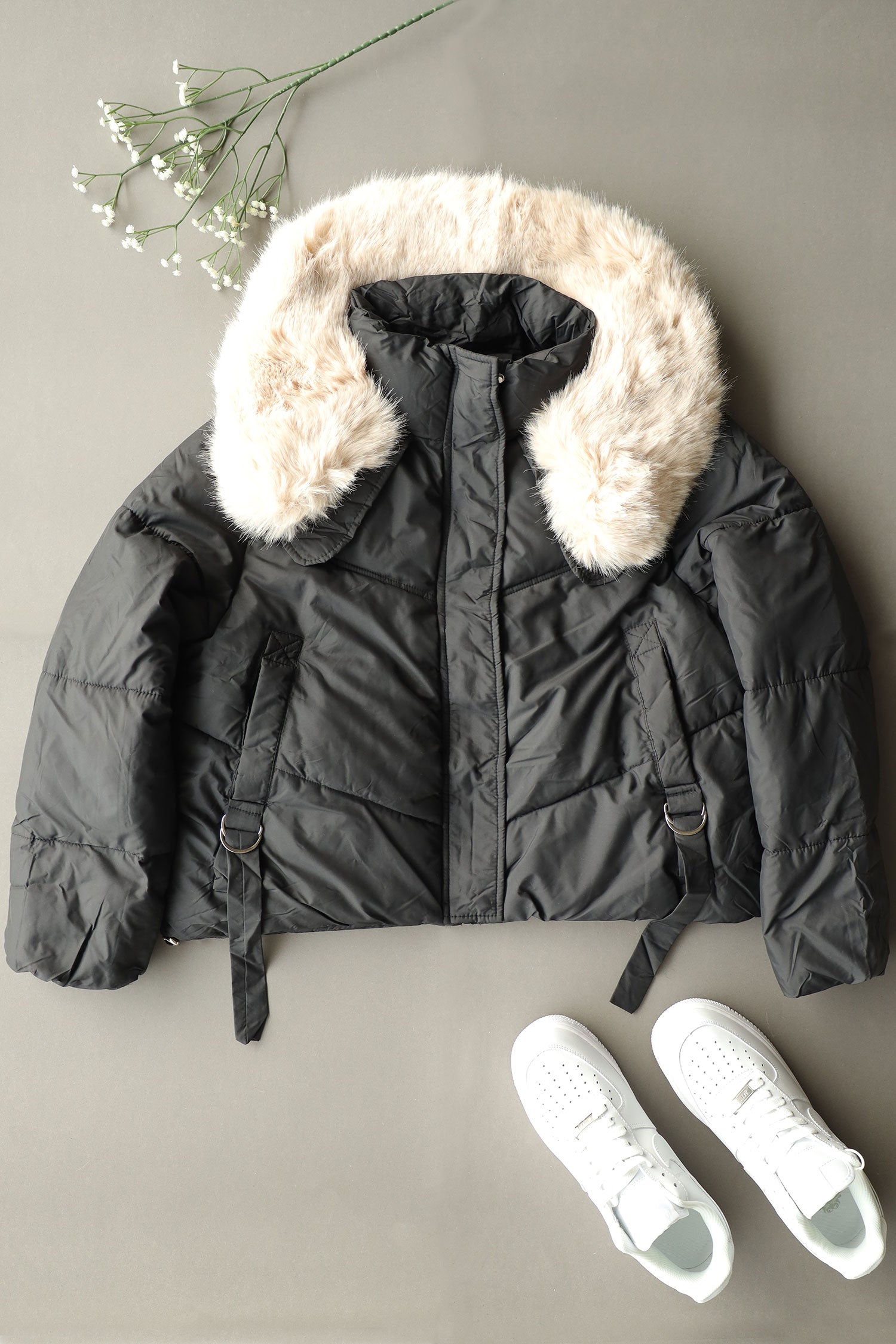 Fur Collar Trimmed Quilted Women Imported Puffer Jacket