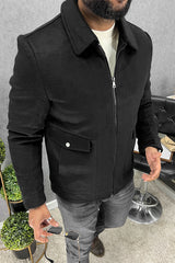 Button Pockets Design Imported Men's Woolen Jacket In Black