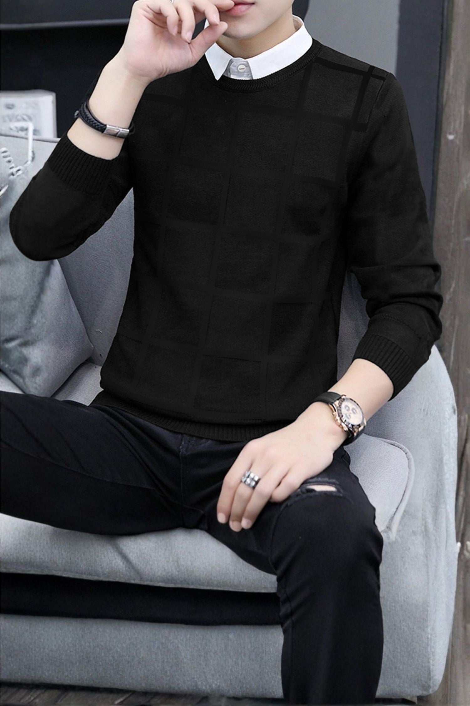 Trionn Korean Crew-Neck Imported Men's Sweater