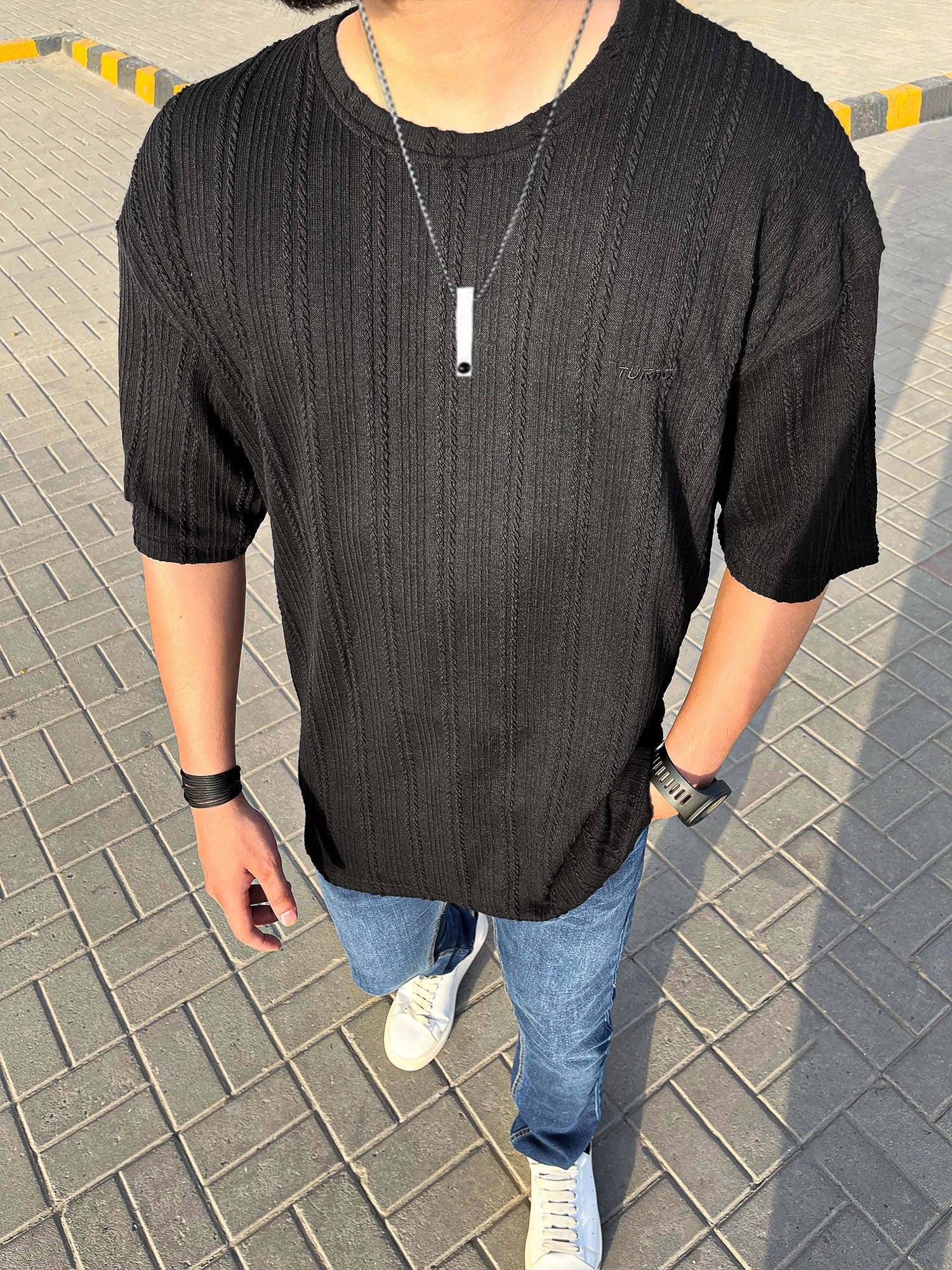 Self Design Turbo Signature Oversized T-Shirt In Black