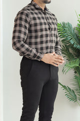 Turbo Tattersall Checkered Long Sleeve Cotton Casual Shirt In Black