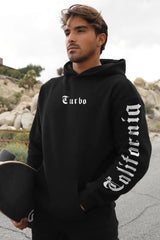 Turbo X Calfrnia Signature Typography Fleece Hoodie In Black