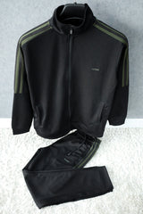 Turbo Stripe Style Men Zipper Tracksuit In Black