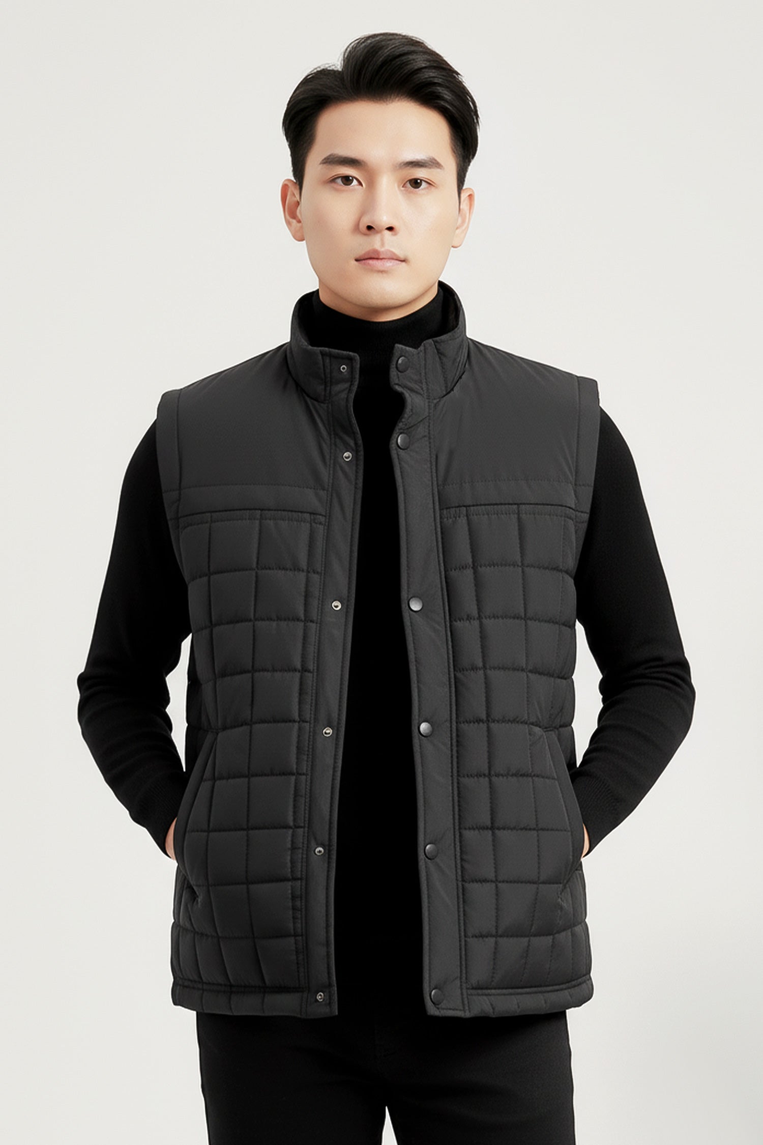 Quilted Design Stand-up Collar Men's Gilet