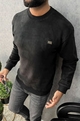 Cozy Plain Round Neck Imported Men's Sweatshirt In Black