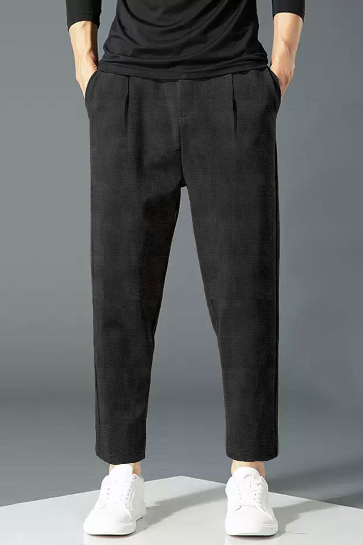 Turbo High Rise Pleated Waffle Pattern Loose Bottom Trouser