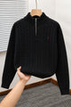 Polo Pony Half-Zip Cable Knit Texture Imported Men's Jumper Sweater In Black