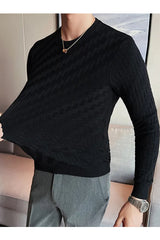 Mountain Friendly Cable Knit Sweater Style Crew Neck Men's Sweatshirt In Black