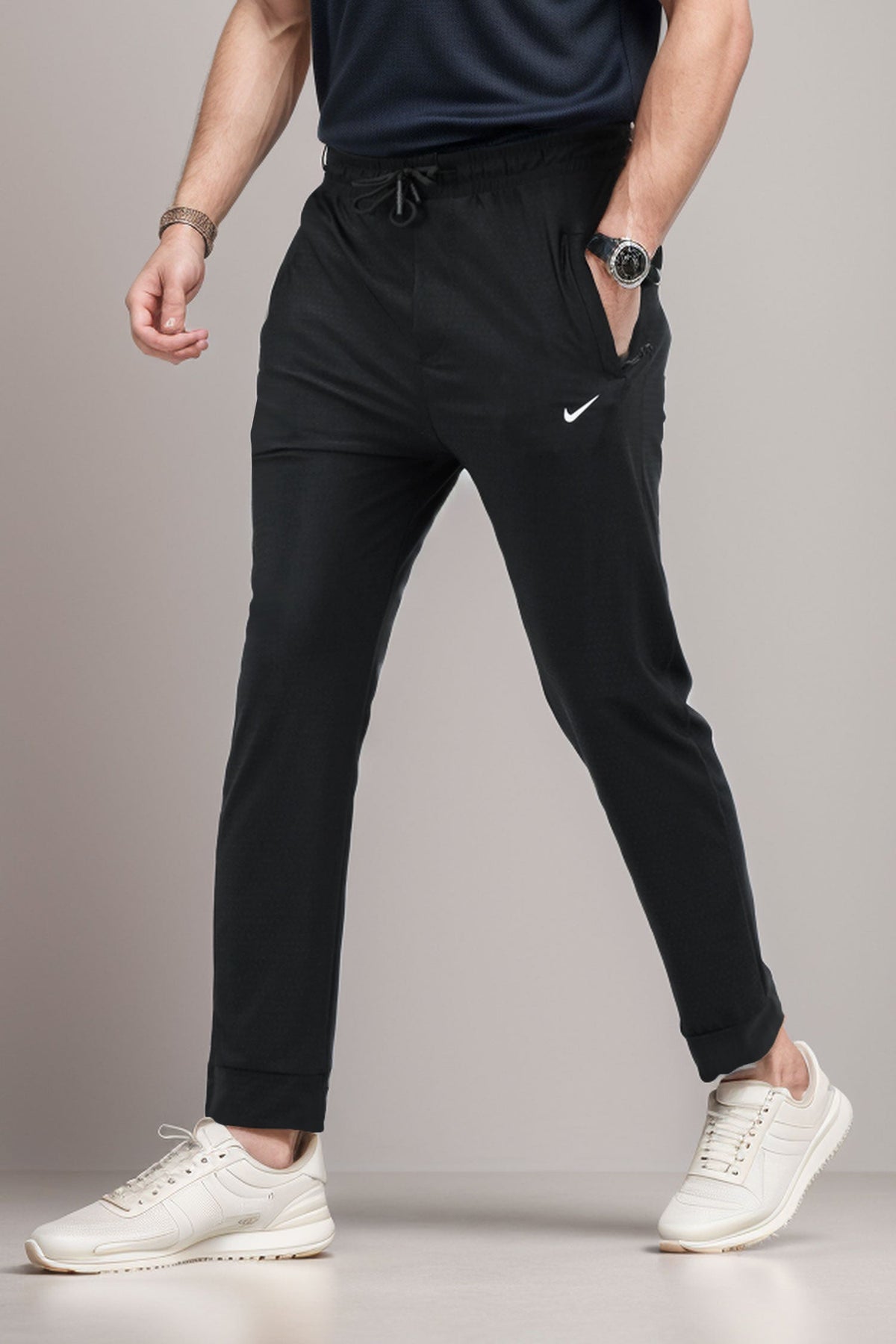 Nke's Self Textured Elastic Dry-Fit Trouser In Black