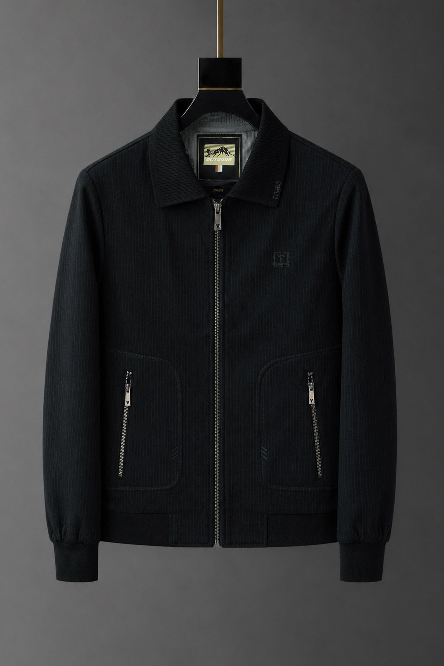 Turbo Textured Stripe Design Imp Men's Wool Jacket In Black