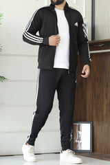 Adds 3 Stripes Signature Mock Neck Zipper Tracksuit In Black