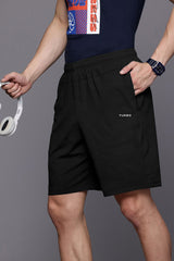 Turbo Trackside Triple Stripe Big Size Dry-Fit Men's Shorts In Black