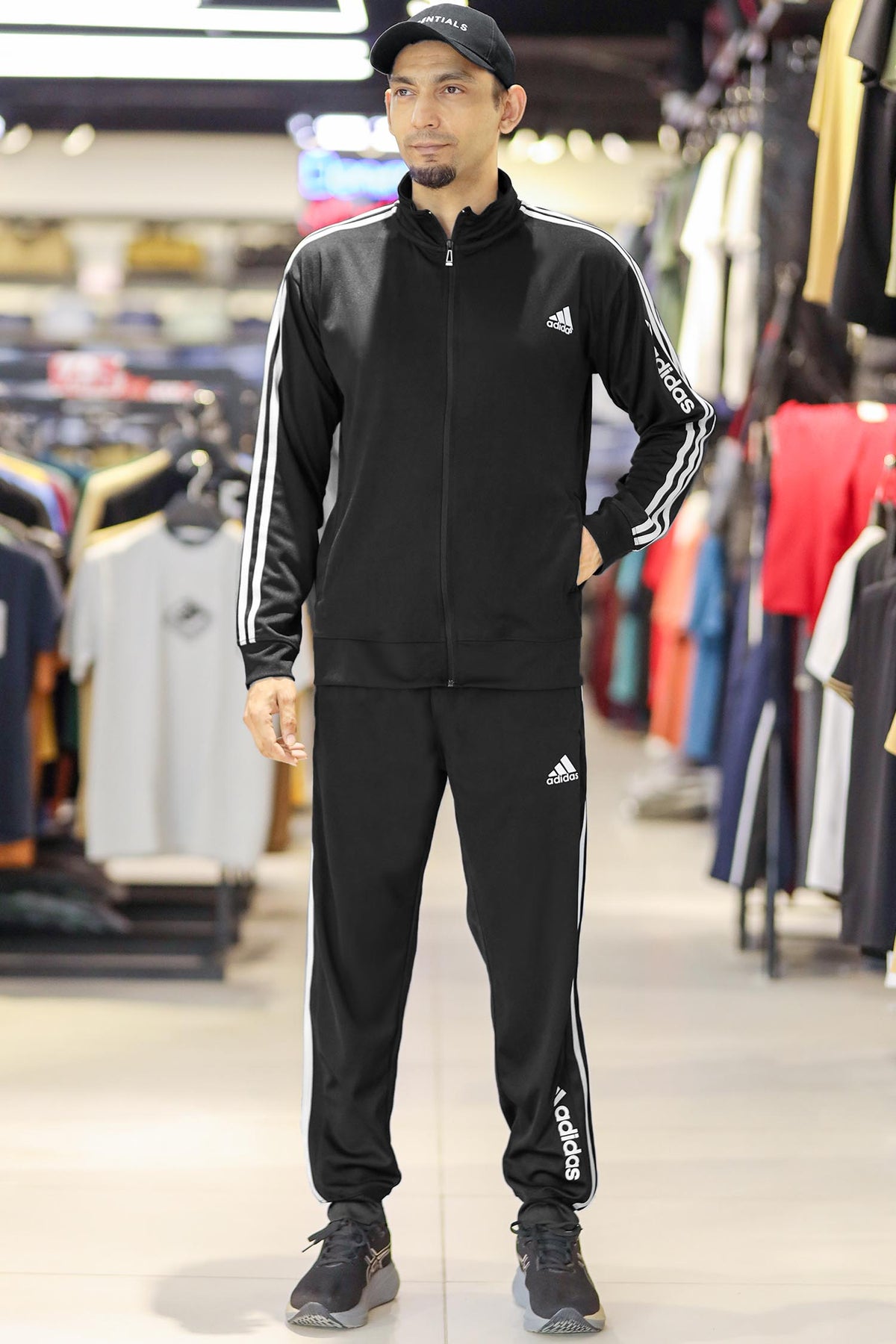 Adds 3 Stripes Signature Mock Neck Zipper Tracksuit In Black