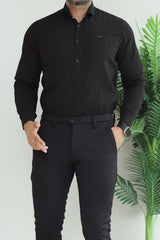 Turbo Billy Textured Knit Long Sleeve Cotton Casual Shirt In Black