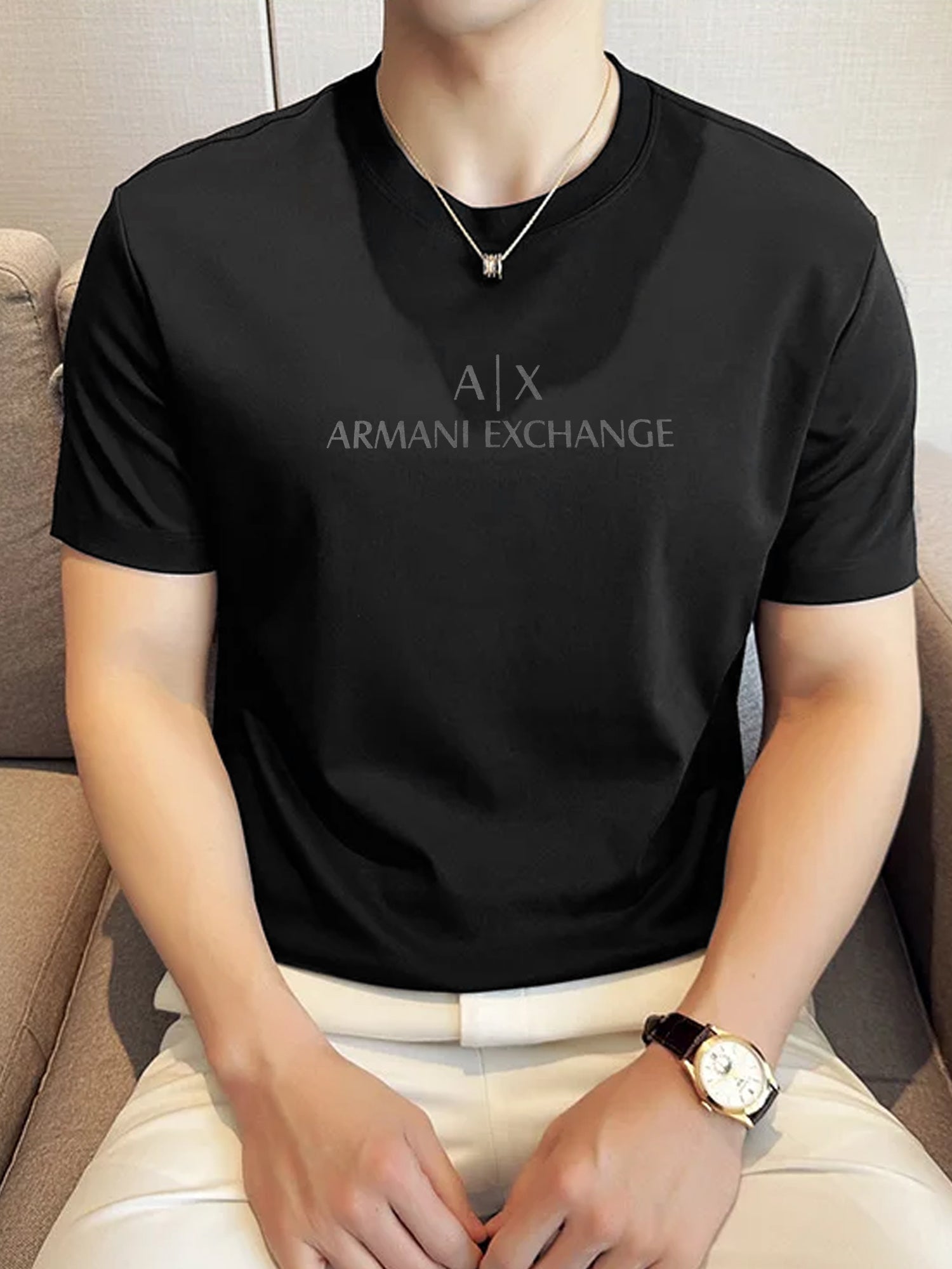 Armni Exchnge Writing Cutline Crew Neck Tee