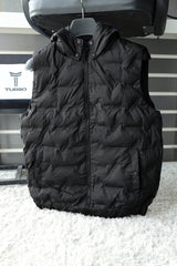 Plain Padded Removable Hood Quilted Imported Men's Gilet In Black