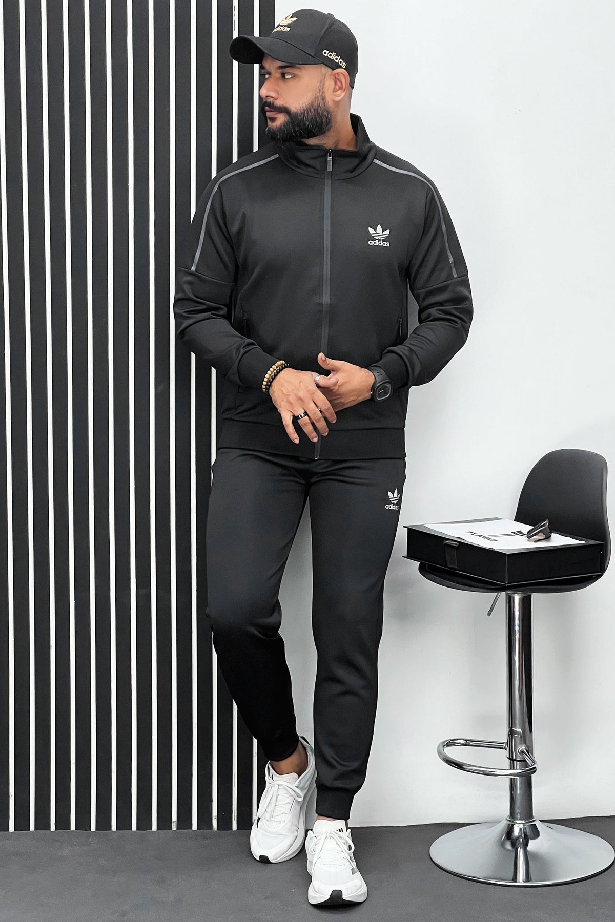 Adds Lane Stripe Sportswear Men Zipper Tracksuit