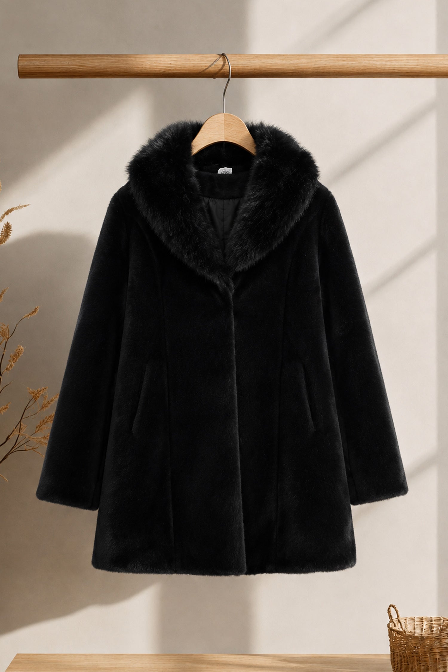 Women's Wool Blended Imp Wool Long Coat In Black