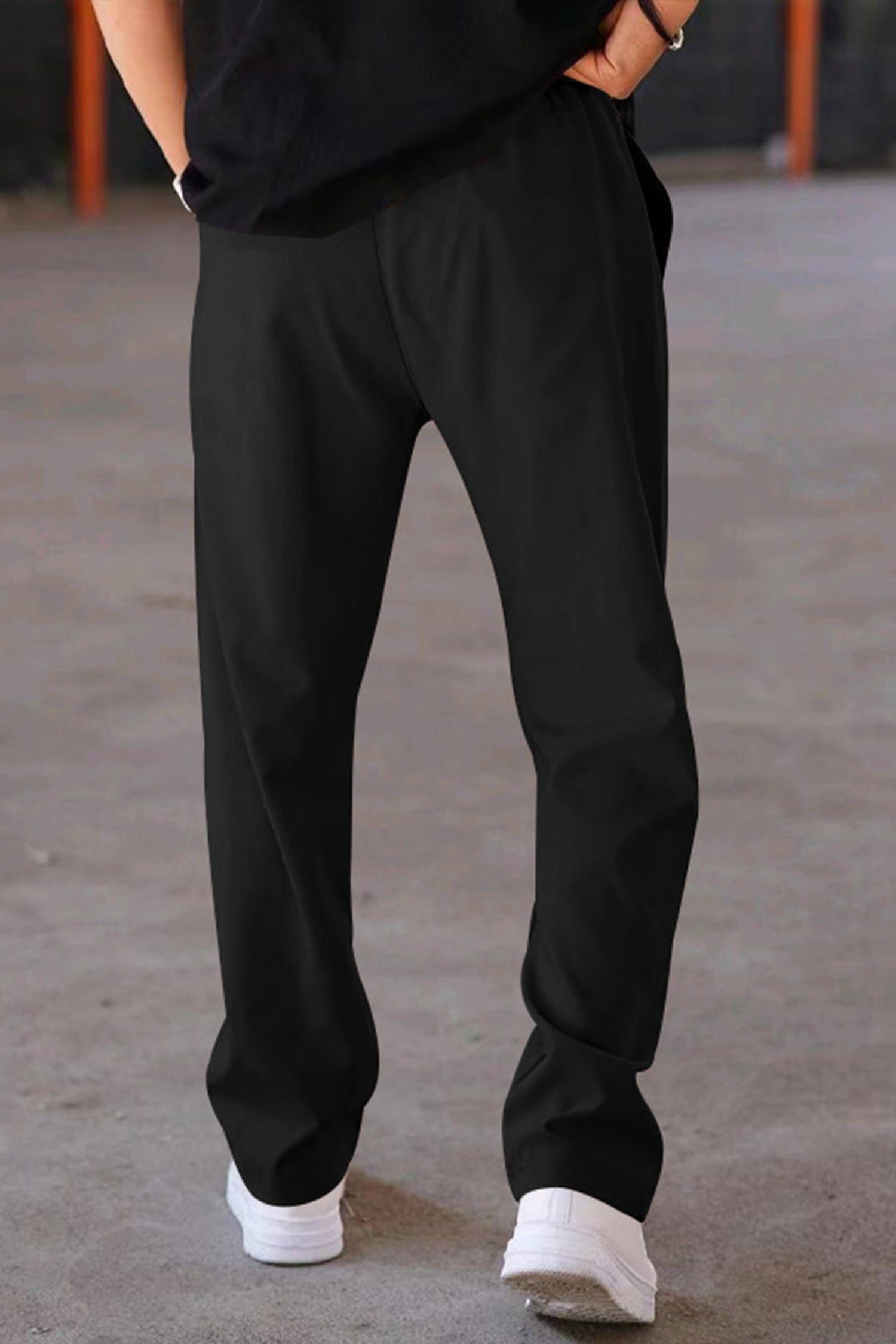 Plain Stripe Line Loose Bottom Trouser In Black