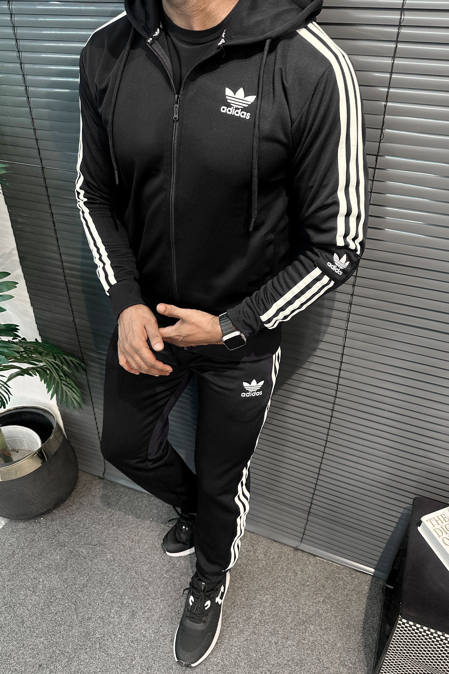 Adds Contrast Triple-Stripe Hooded Men's Co-Ord Set