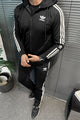 Adds Contrast Triple-Stripe Hooded Men's Co-Ord Set In Black