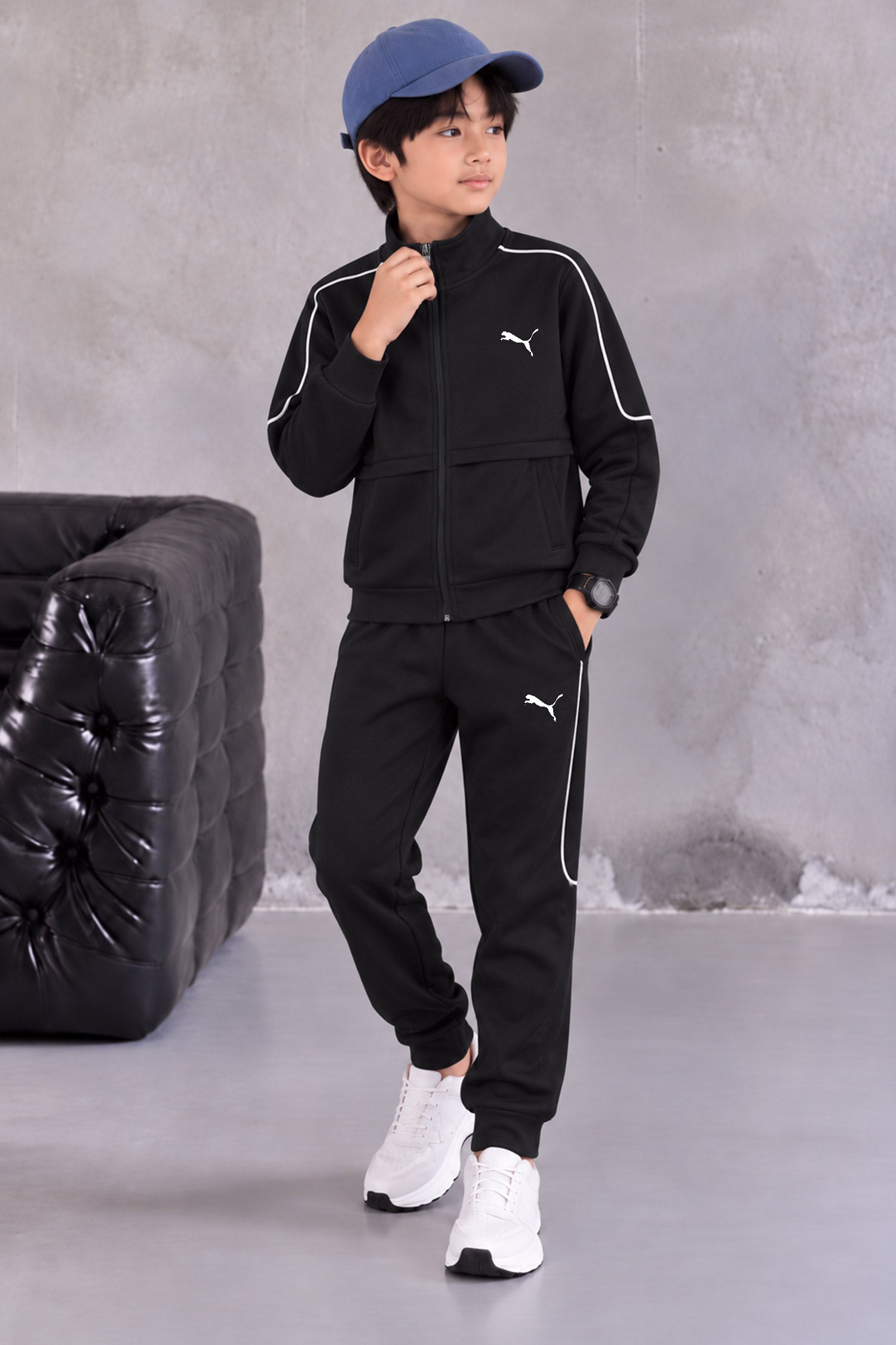 Pma Wind-Runner Zipper Kid's Co-Ord Set In Black