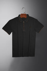 Turbo Studiofit Detailed Zip Collar Men's Polo Shirt In Black