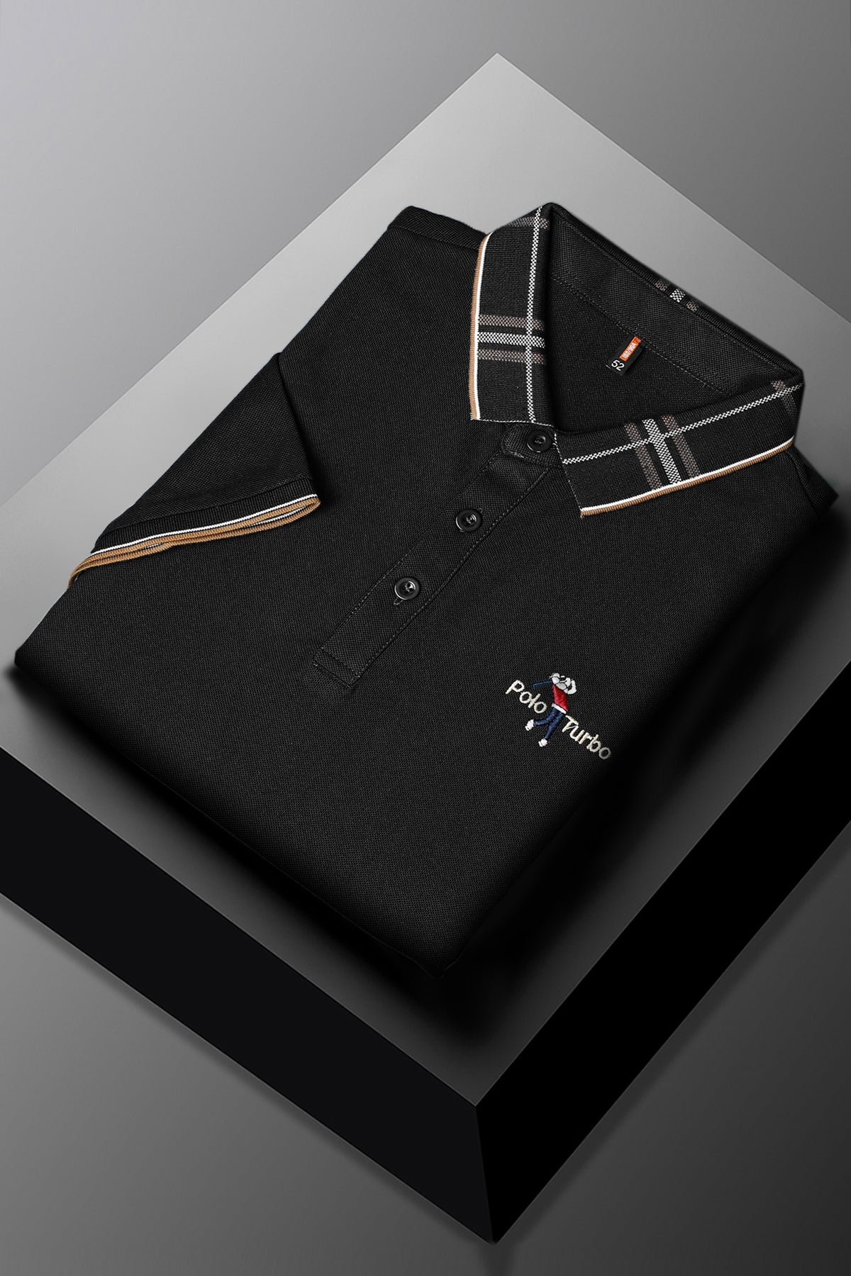 Turbo Polo Patterened Collar Men's Polo Shirt In Black