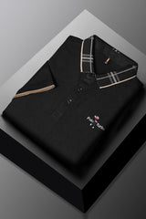 Turbo Polo Patterened Collar Men's Polo Shirt In Black