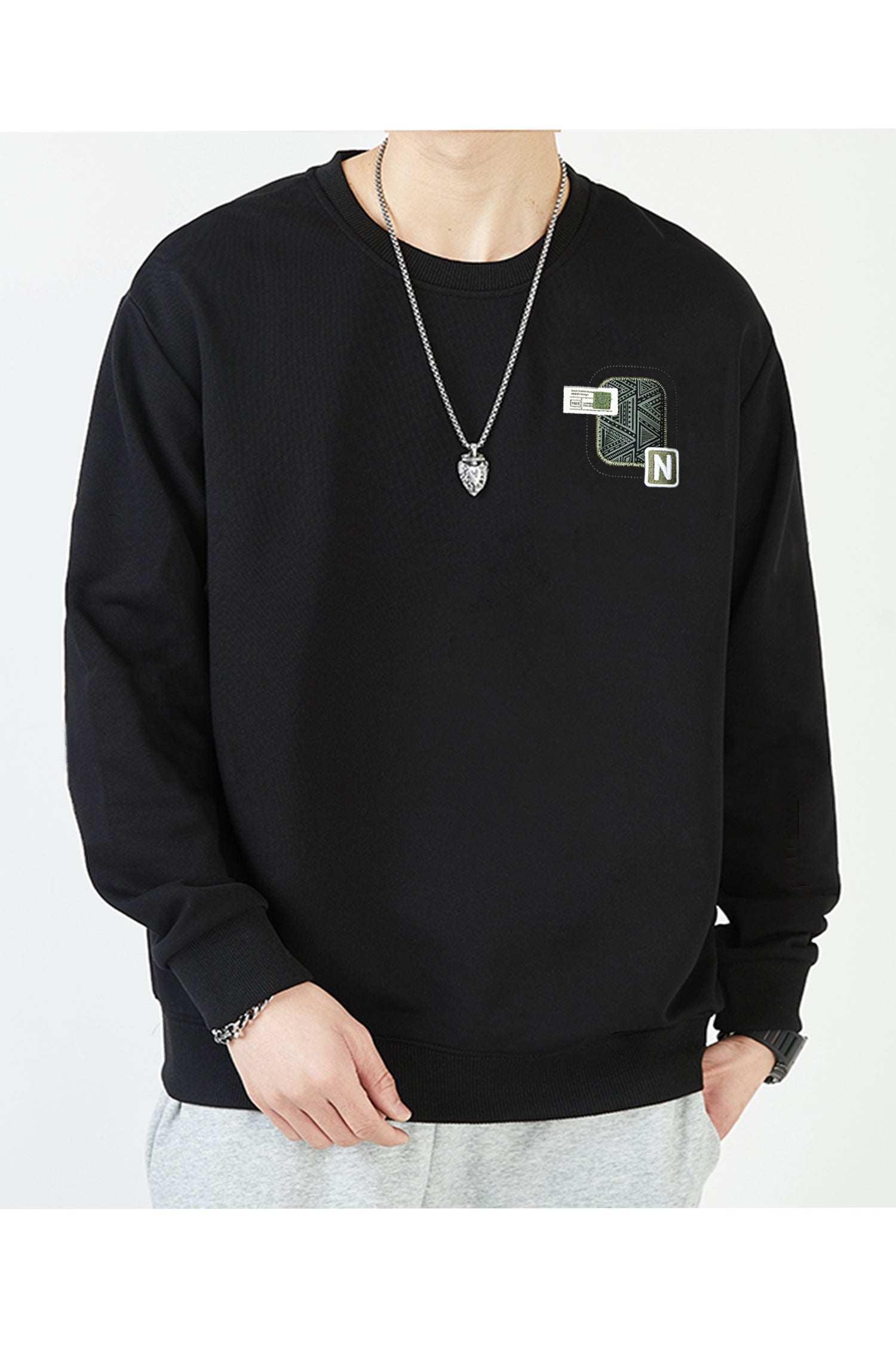 Motif Design Logo Round Neck Imported Men's Sweatshirt