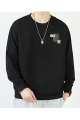 Motif Design Logo Round Neck Imported Men's Sweatshirt In Black