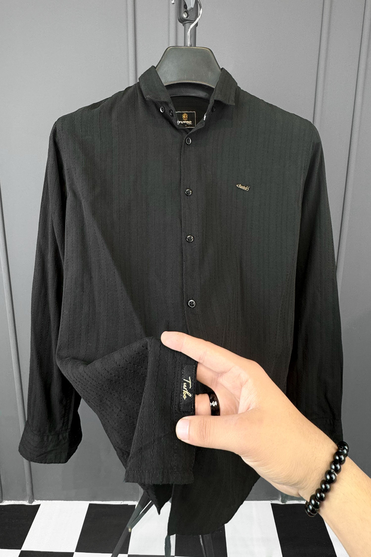 Turbo Billy Textured Knit Long Sleeve Cotton Casual Shirt