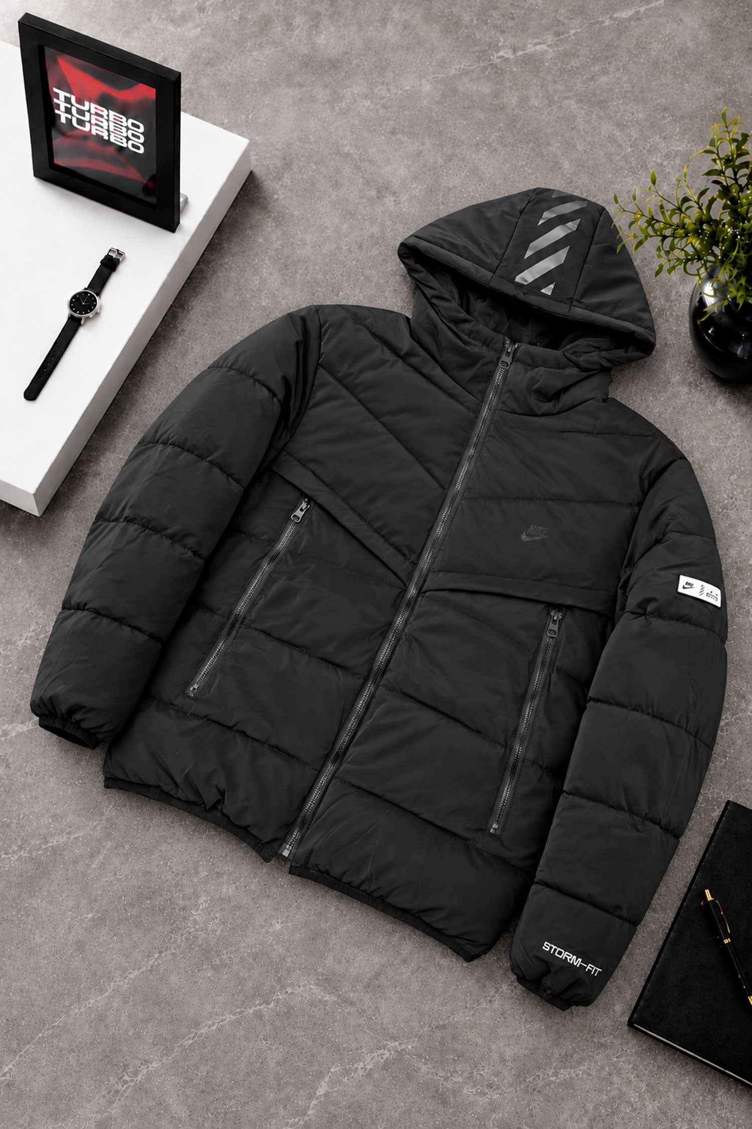 Nke Storm-Fit Windrunner Hooded Imported Puffer Jacket In Black