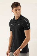 Hackt Aston Martin Shoulder Cut Short Sleeve Men's Polo Shirt In Black