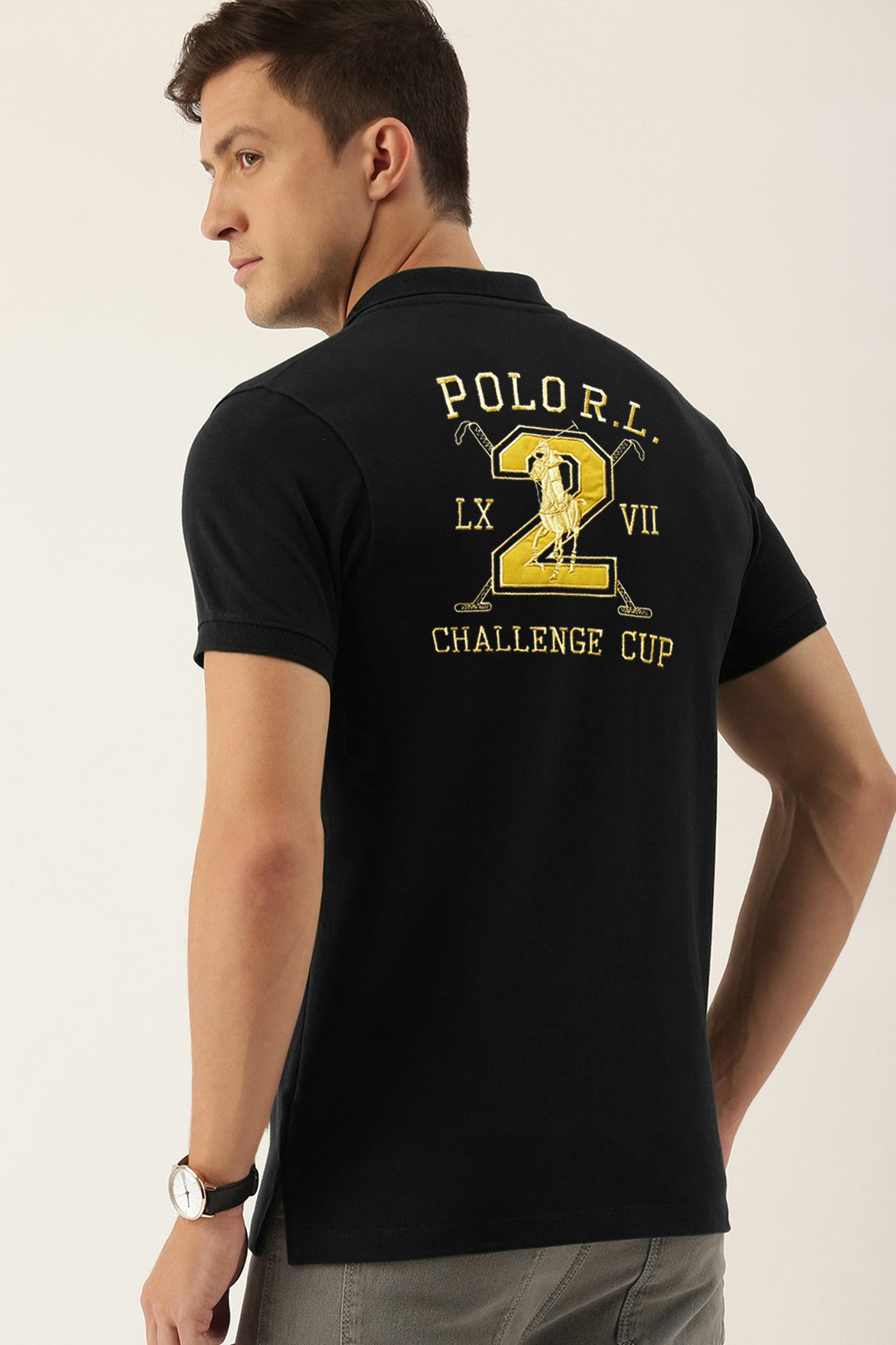 Polo Rph Luren Classic Fit Typography Embroidered Men's Polo Shirt In Black