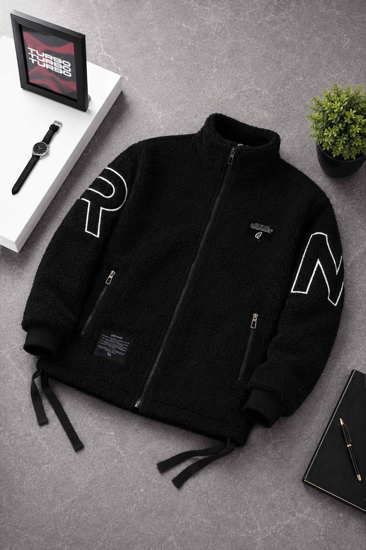 Men's Synthetic Shearling Imported Sherpa Puffer Jacket In Black