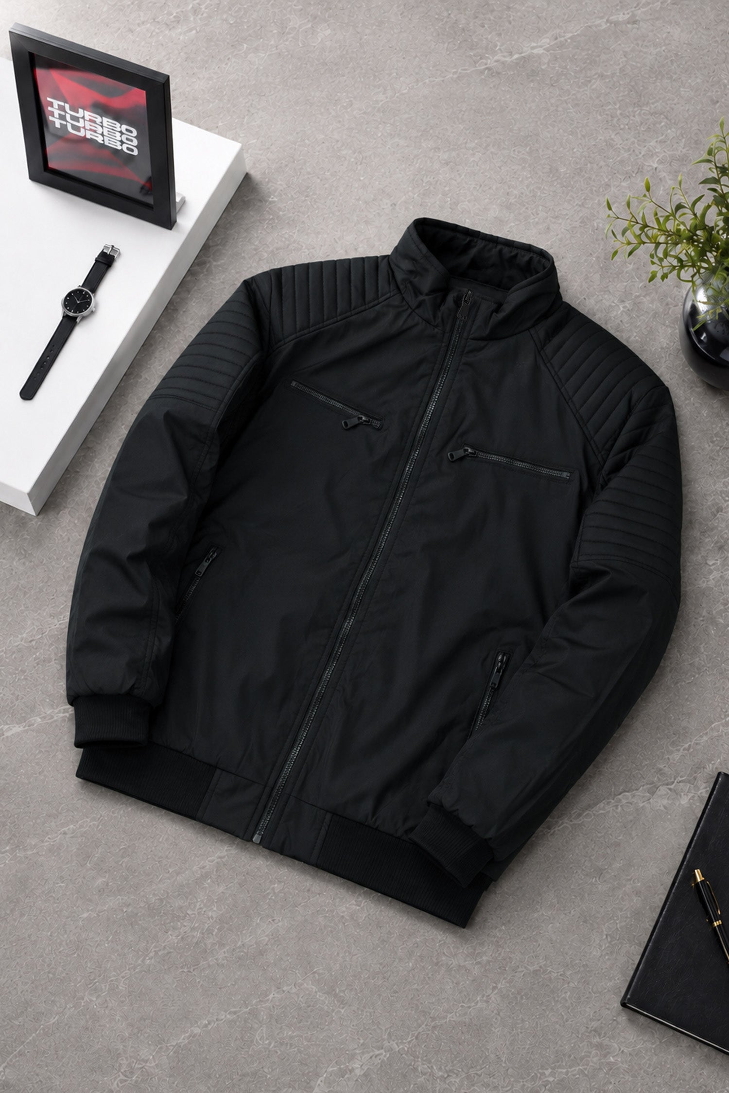 Men's Classic Padded Imported Parachute Puffer Jacket In Black