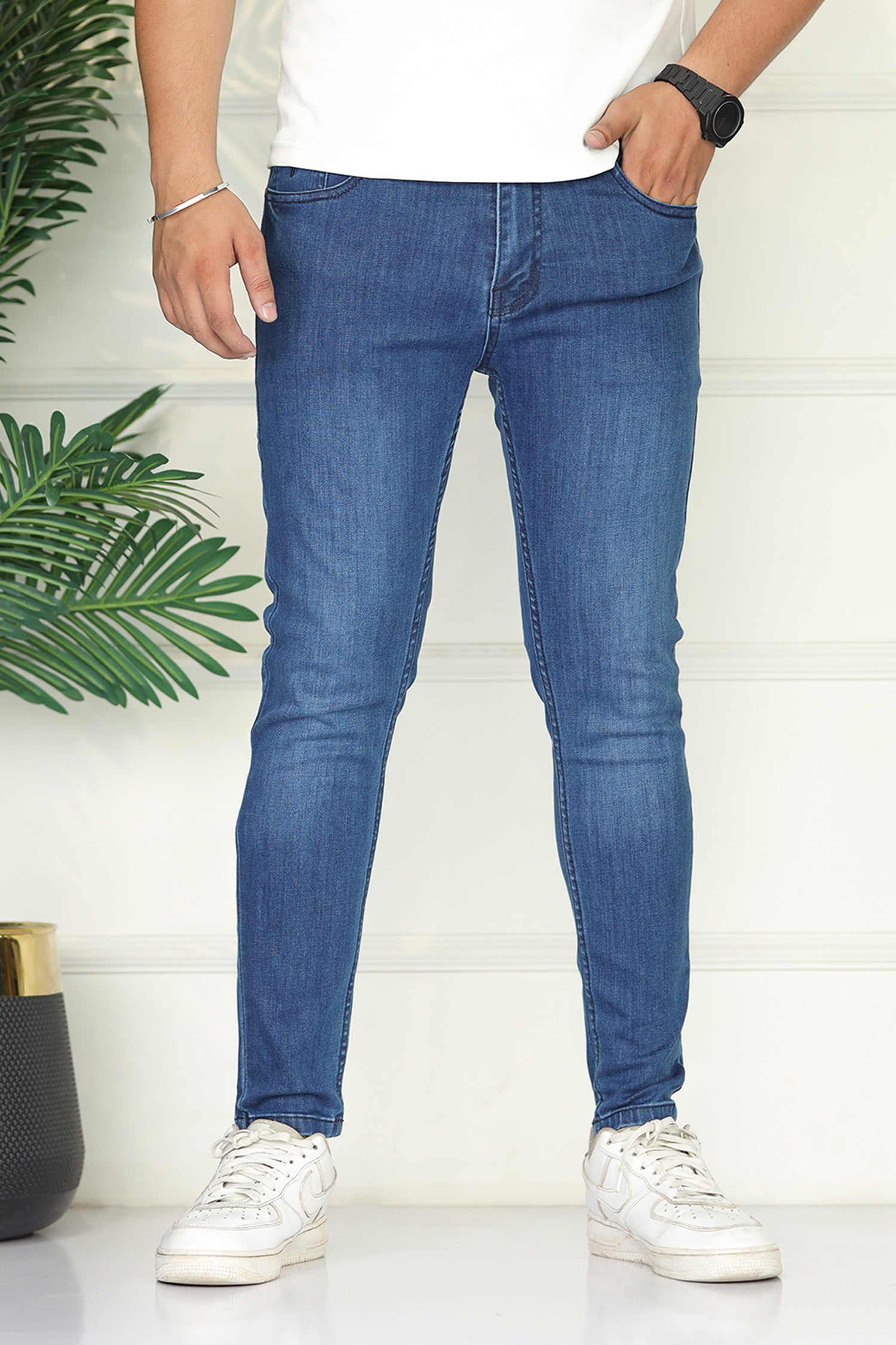 Turbo 'Knitted' Edge Ankle-Fit Jeans In Blue