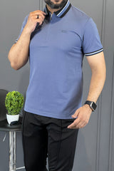 Turbo Contrast Tone Zip Collar Men's Polo Shirt In Blue