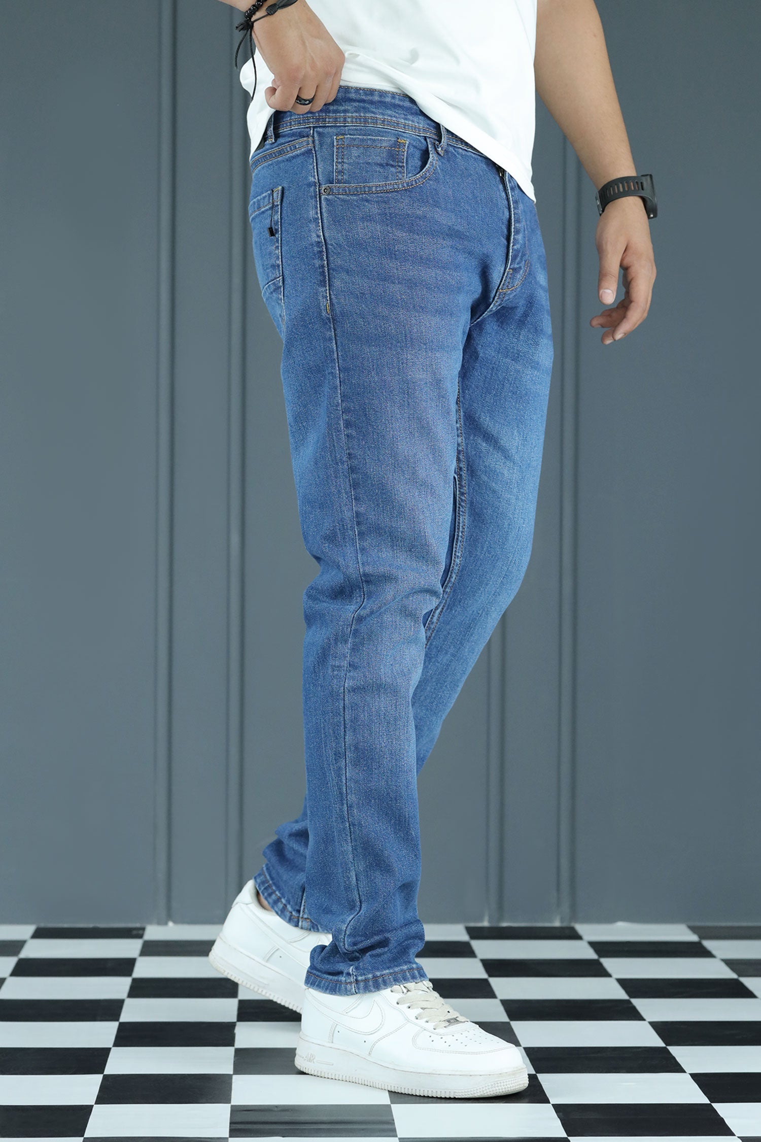 Distressed Detailing Slim Fit Turbo Jeans In Blue