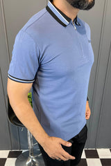 Turbo Contrast Tone Zip Collar Men's Polo Shirt In Blue