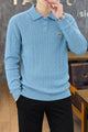 Gnt Cable-Knit Texture Pattern Imported Men's Sweater In Blue