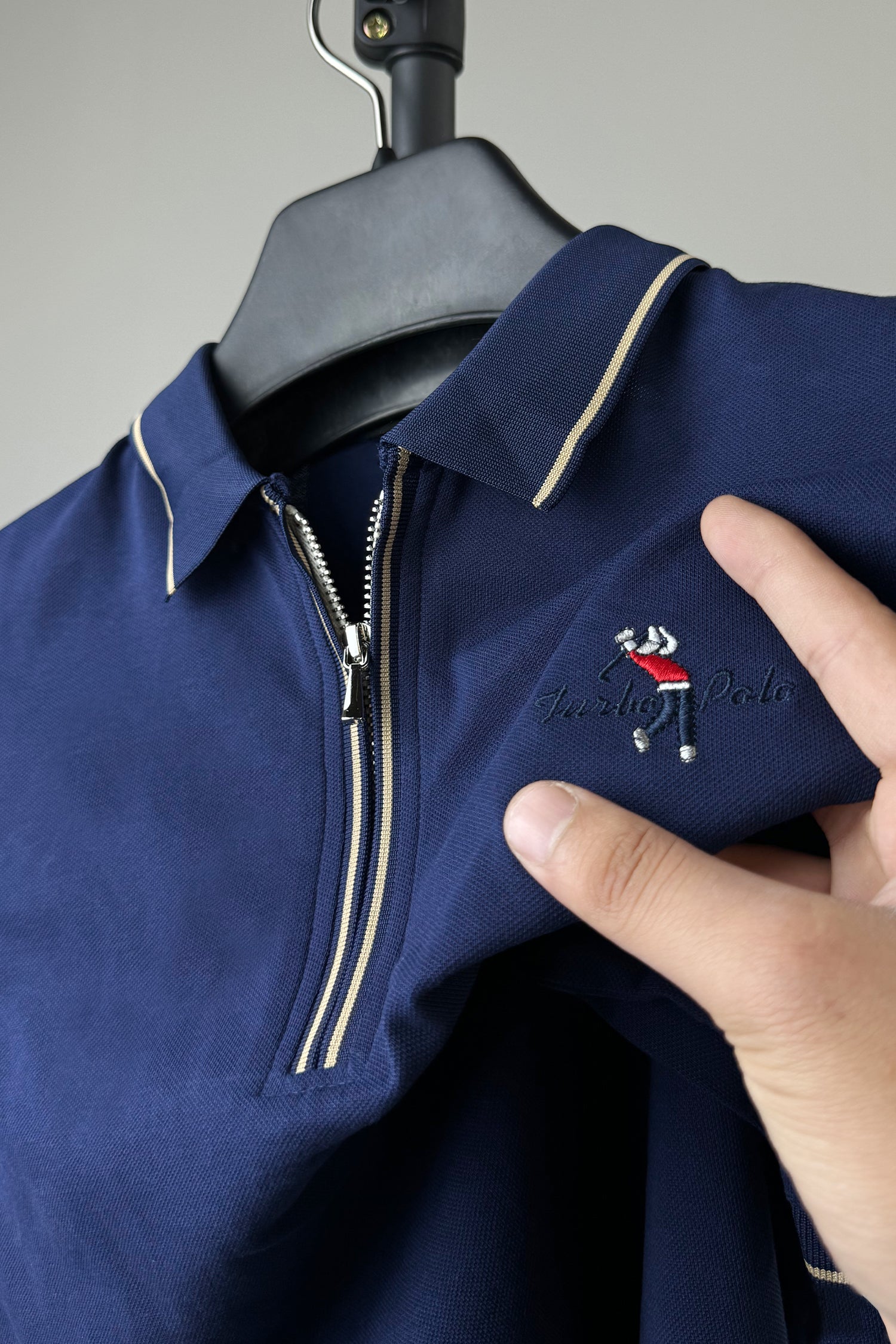 Turbo Polo Striped Travel Zip Collar Men's Polo Shirt
