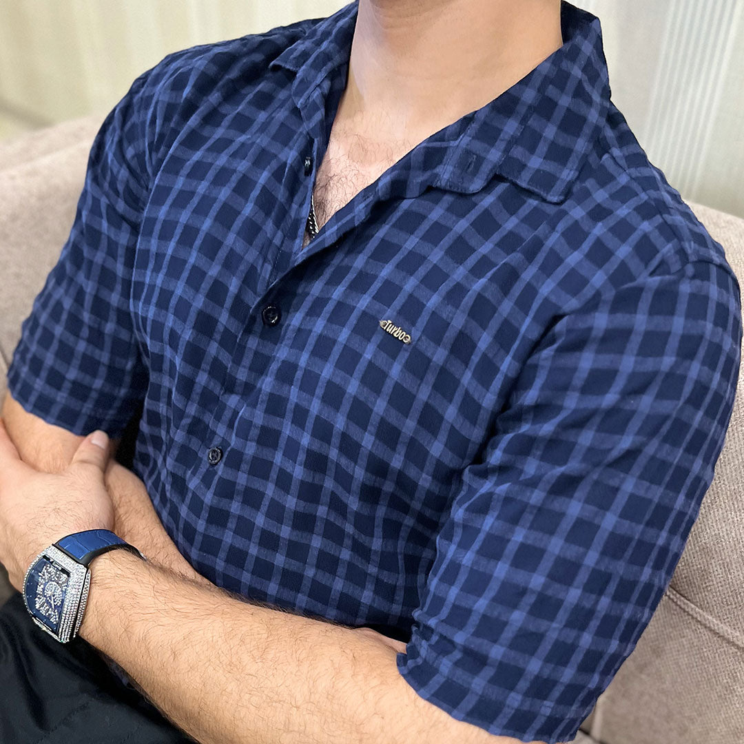 Turbo Premium Lightweight Half Sleeve Casual Shirt In Navy Blue