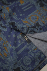 Turbo Retro Flower Motif Long Sleeve Cotton Casual Shirt In Blue