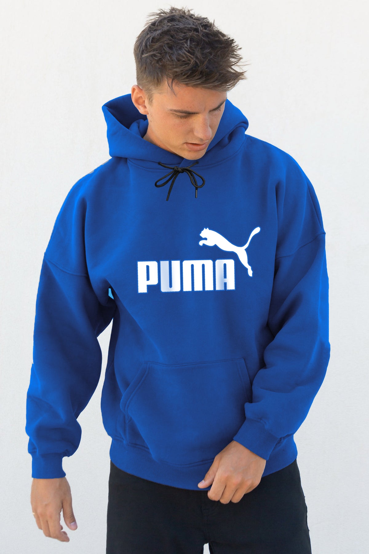 Pma Graphic Printed Logo Essential Fleece Hoodie In Royal Blue