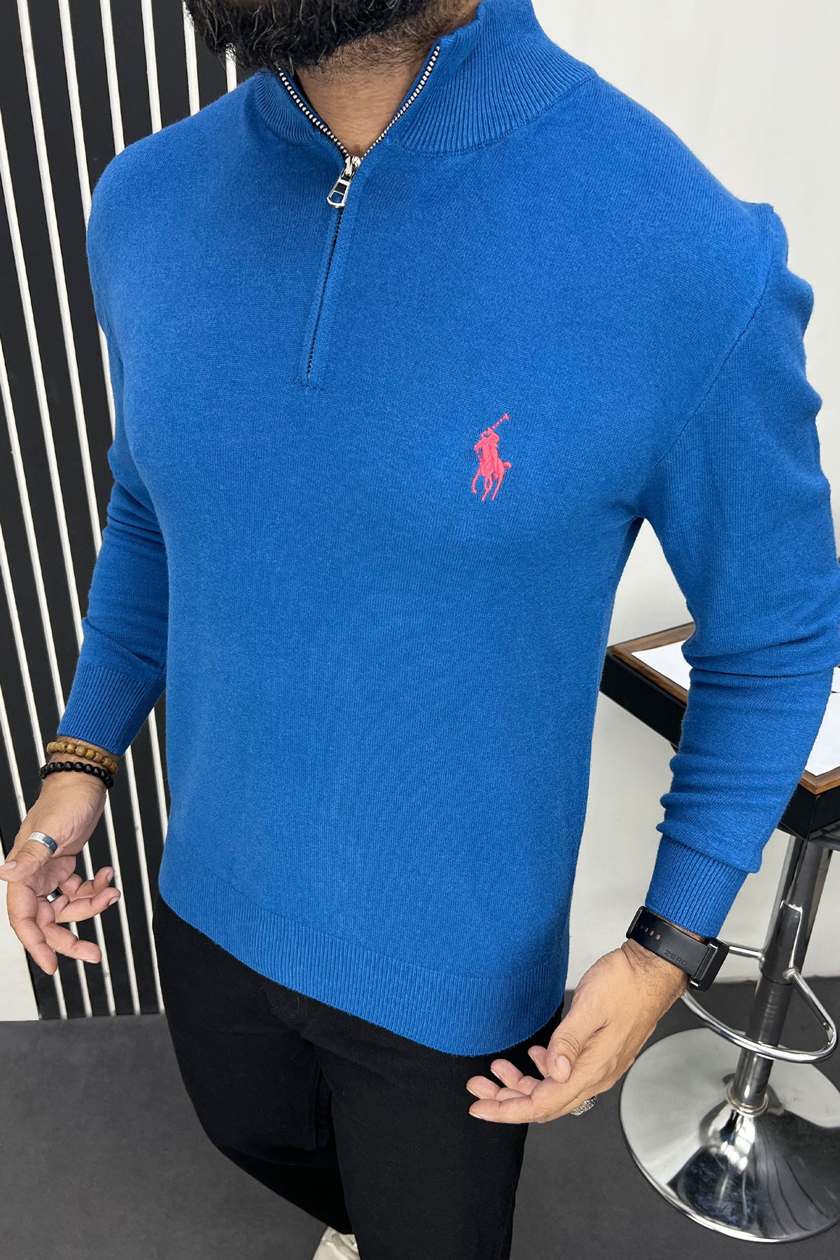 Rph Lren Polo Half Zip Style Imported Men's Sweatshirt In Blue