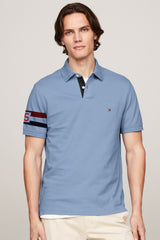 Tmy Hlfgr Monotype Flag Arm Men's Polo Shirt In Sky Blue