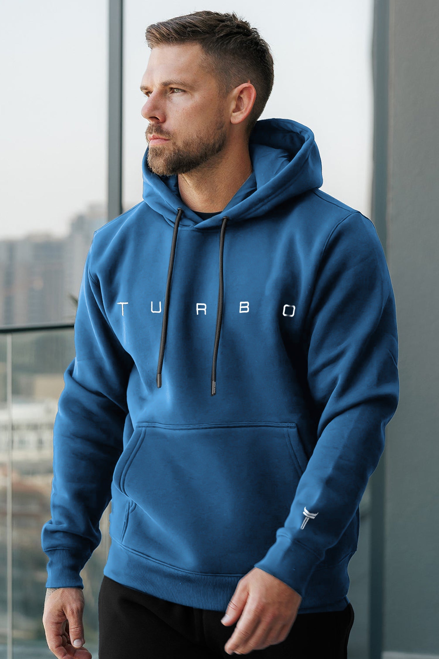 Turbo Embriodered Typography Fleece Hoodie