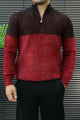Organic Color-Block Quarter-Zip Imported Rabbit Wool Men's Sweater In Black & Maroon
